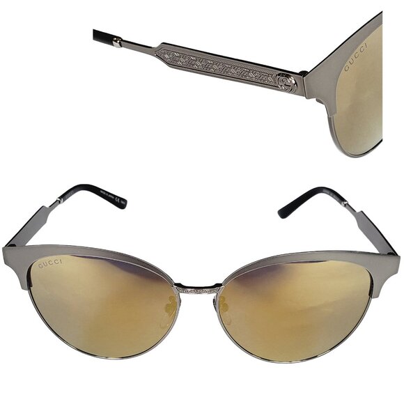 GUCCI SUNGLASSES GG00074 SK 005 LIGHT ROUND FRAME ACETATE METAL GG LOGO ENGRAVED - Picture 1 of 11